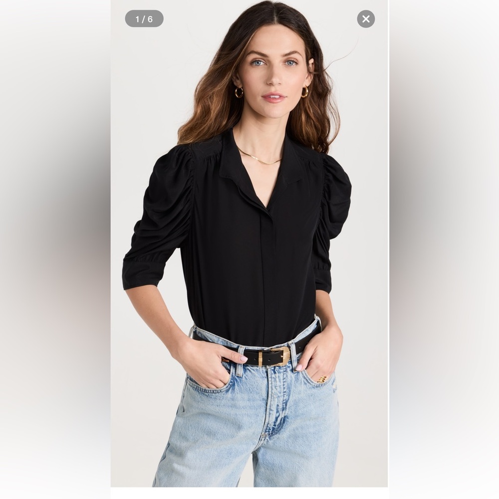 Frame Denim Black Puff Sleeve Top